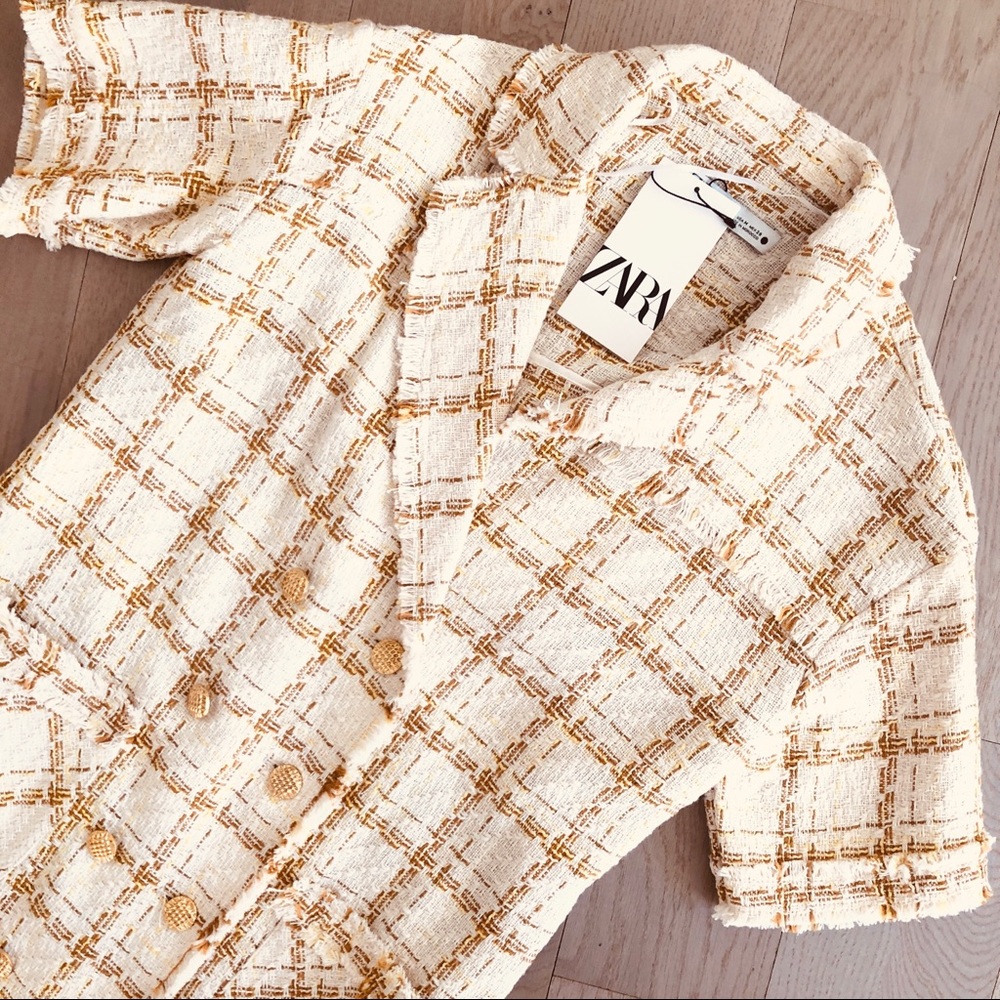 NWT Zara Tweed Blazer Style Cream Dress - Picture 11 of 15